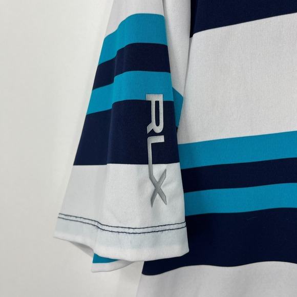 RLX Ralph Lauren Polo Shirt Men's L Blue Striped‎ TPC Golf Tournament Logo - Picture 5 of 10